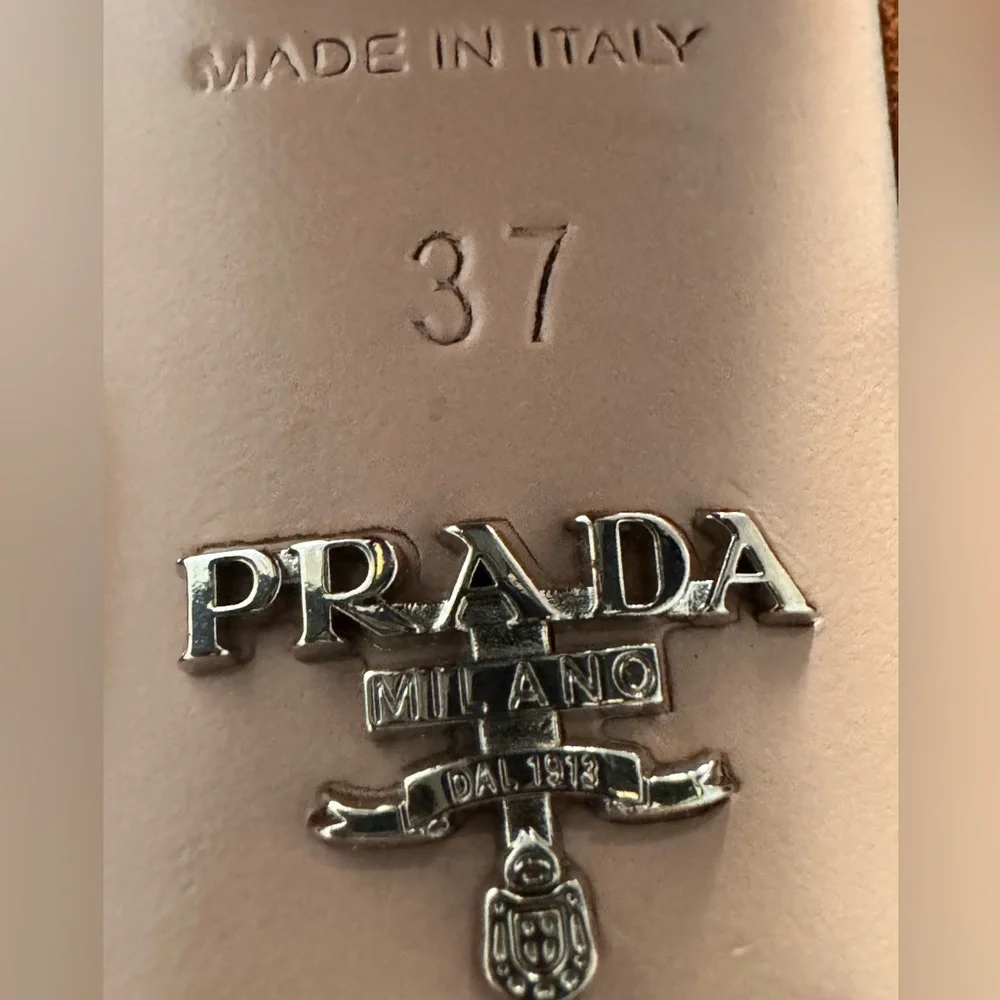 Prada Suede Tobacco chunky heel sandal silver buckle size 37 EUR - Picture 4 of 4